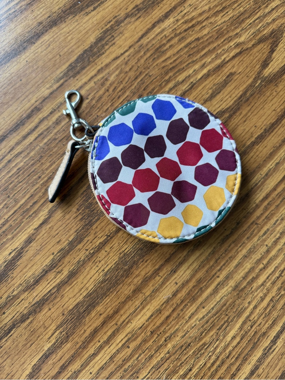 Franco Sarto Multicolor Geometric zip around round change coin purse with clip